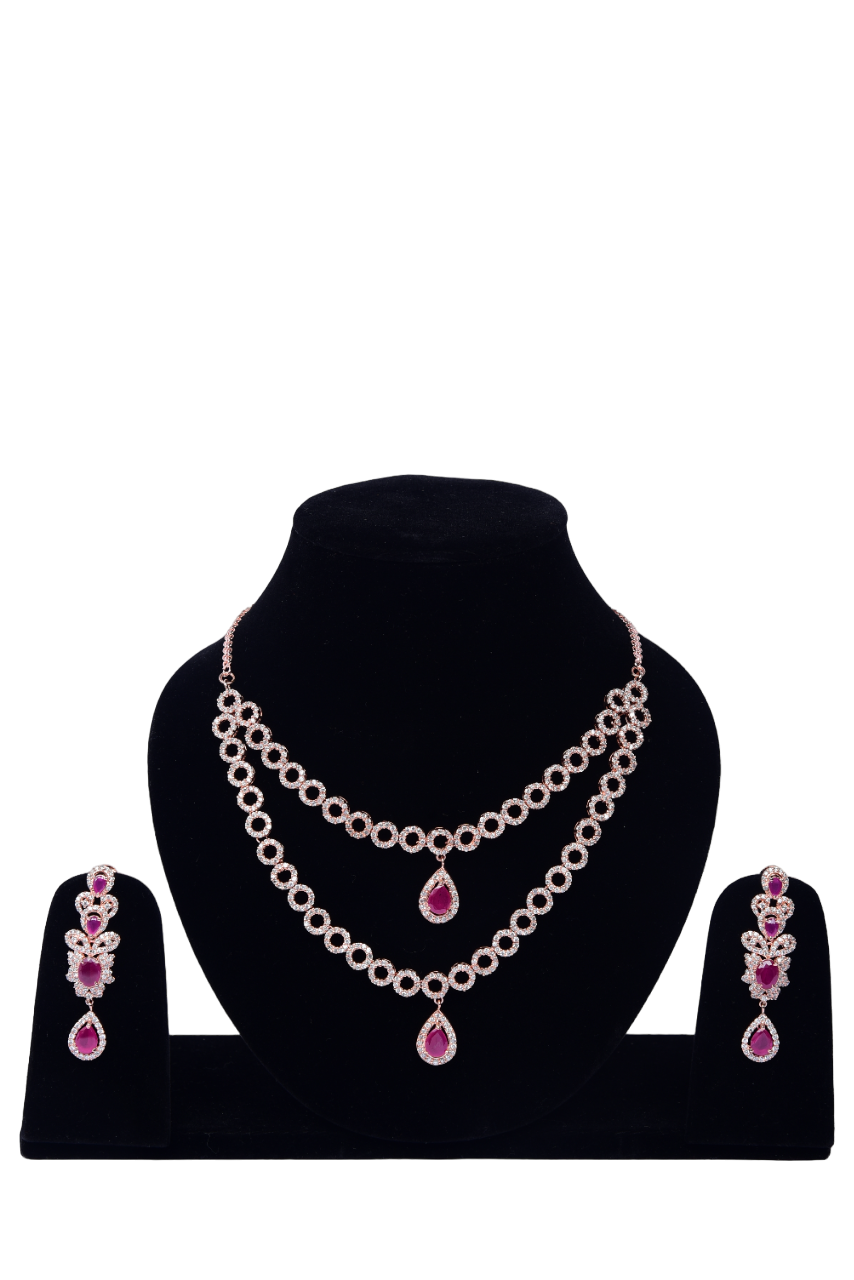 Namokriti Ruby Elegance Necklace Set – Dual-Layered Sparkling Beauty for Weddings & Festive Glam